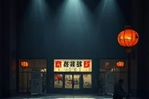 《霓虹下的旧唱片》唱片店门口霓虹灯的剧照